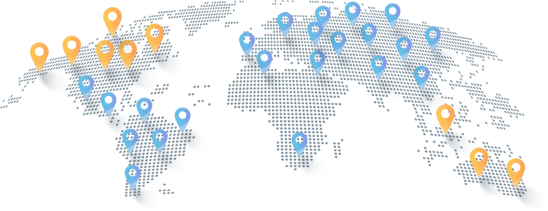 Global map with location pins representing IPTV server locations worldwide